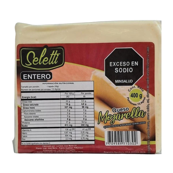 QUESO MOZARELLA SELETTI 400G ENTERO
